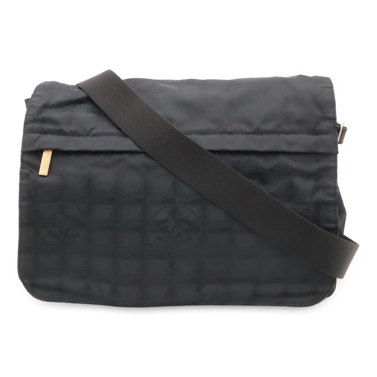 Chanel New Travel Line Messenger Bag Crossbody Nylon Jacquard Black Gold
