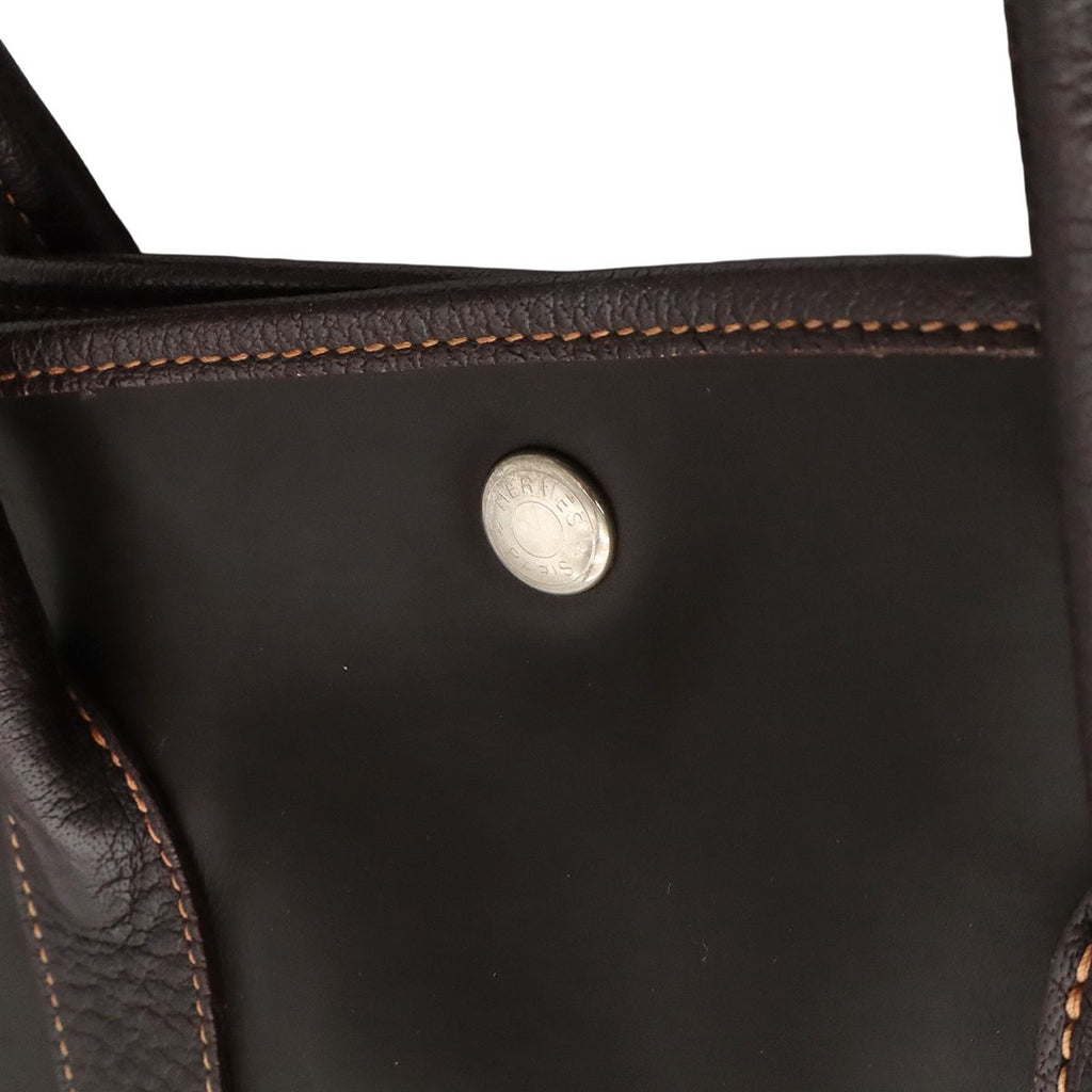 Hermes Garden Party PM Tote Amazonia Leather Khaki Brown Silver — view 7