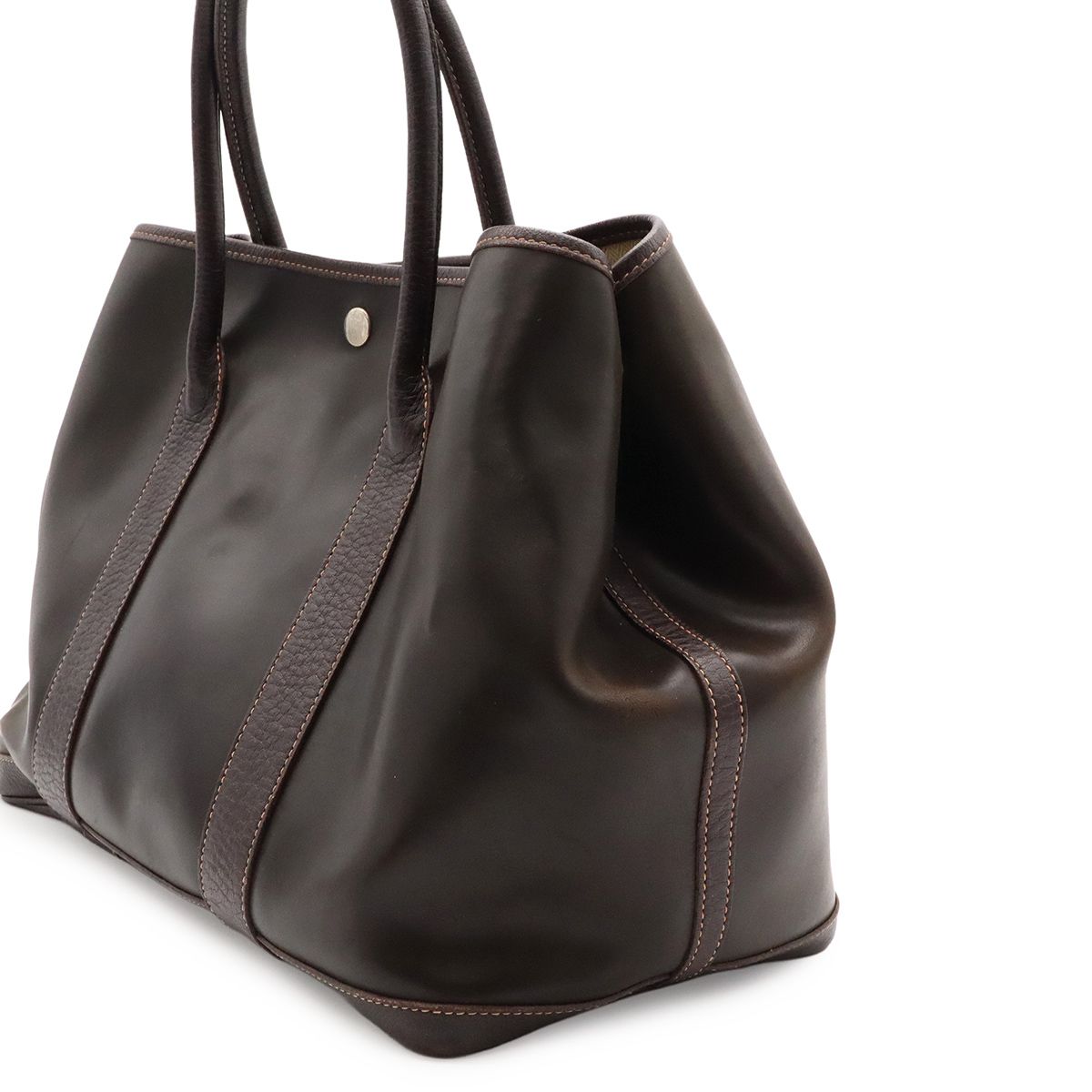 Hermes Garden Party PM Tote Amazonia Leather Khaki Brown Silver — view 6