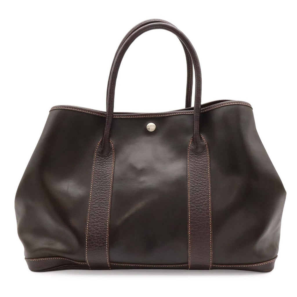 Hermes Garden Party PM Tote Amazonia Leather Khaki Brown Silver