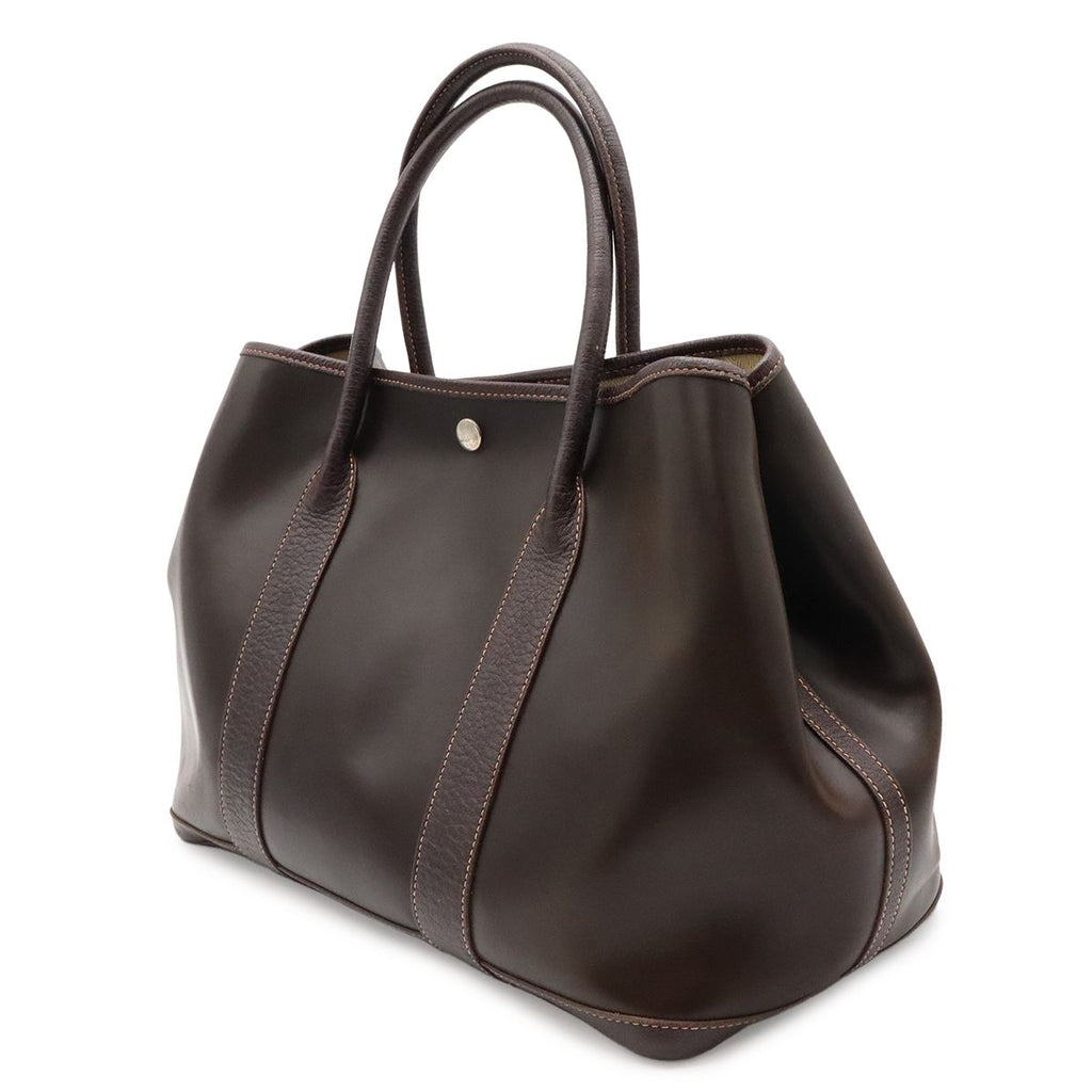Hermes Garden Party PM Tote Amazonia Leather Khaki Brown Silver — view 2