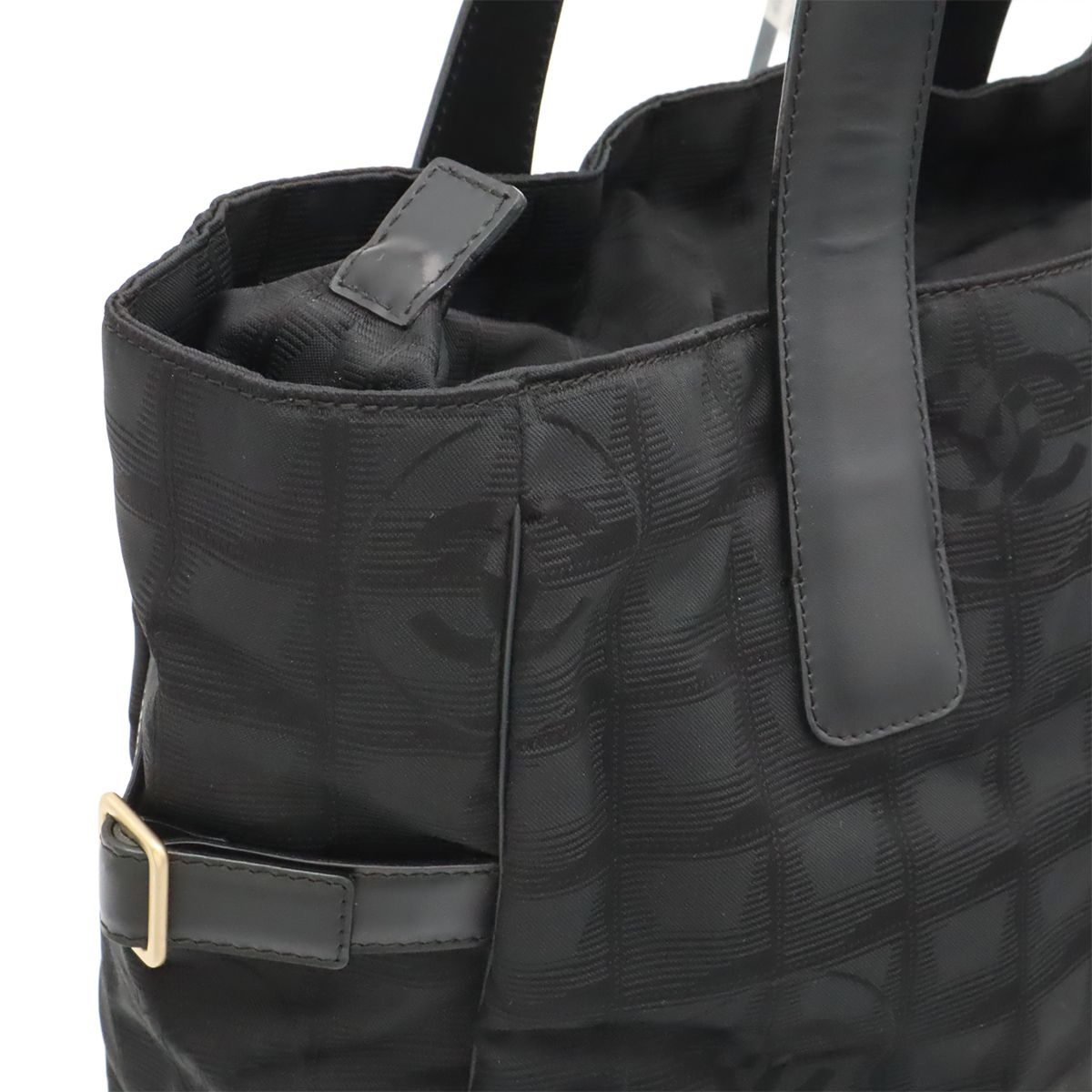 Chanel New Travel Line Tote GM Shoulder Bag Nylon Jacquard Leather Black — view 4