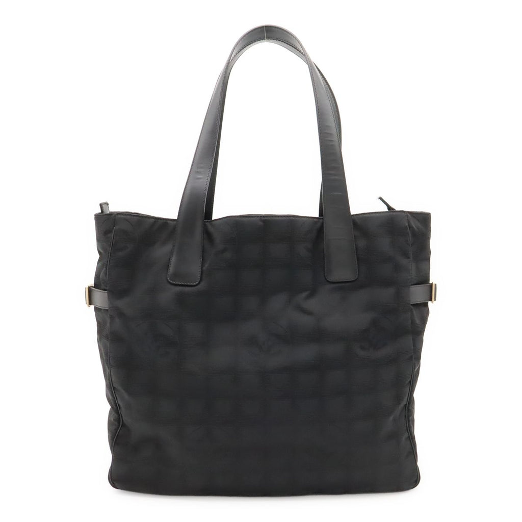 Chanel New Travel Line Tote GM Shoulder Bag Nylon Jacquard Leather Black