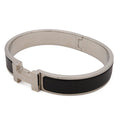 Hermes Click HH Enamel Bracelet Bangle Metal Silver Noir Matte Black