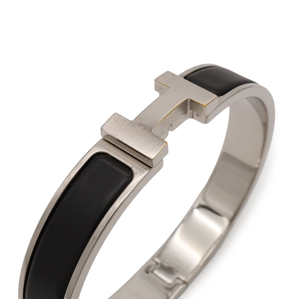 Hermes Click HH Enamel Bracelet Bangle Metal Silver Noir Matte Black — view 3