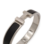 Hermes Click HH Enamel Bracelet Bangle Metal Silver Noir Matte Black — view 3