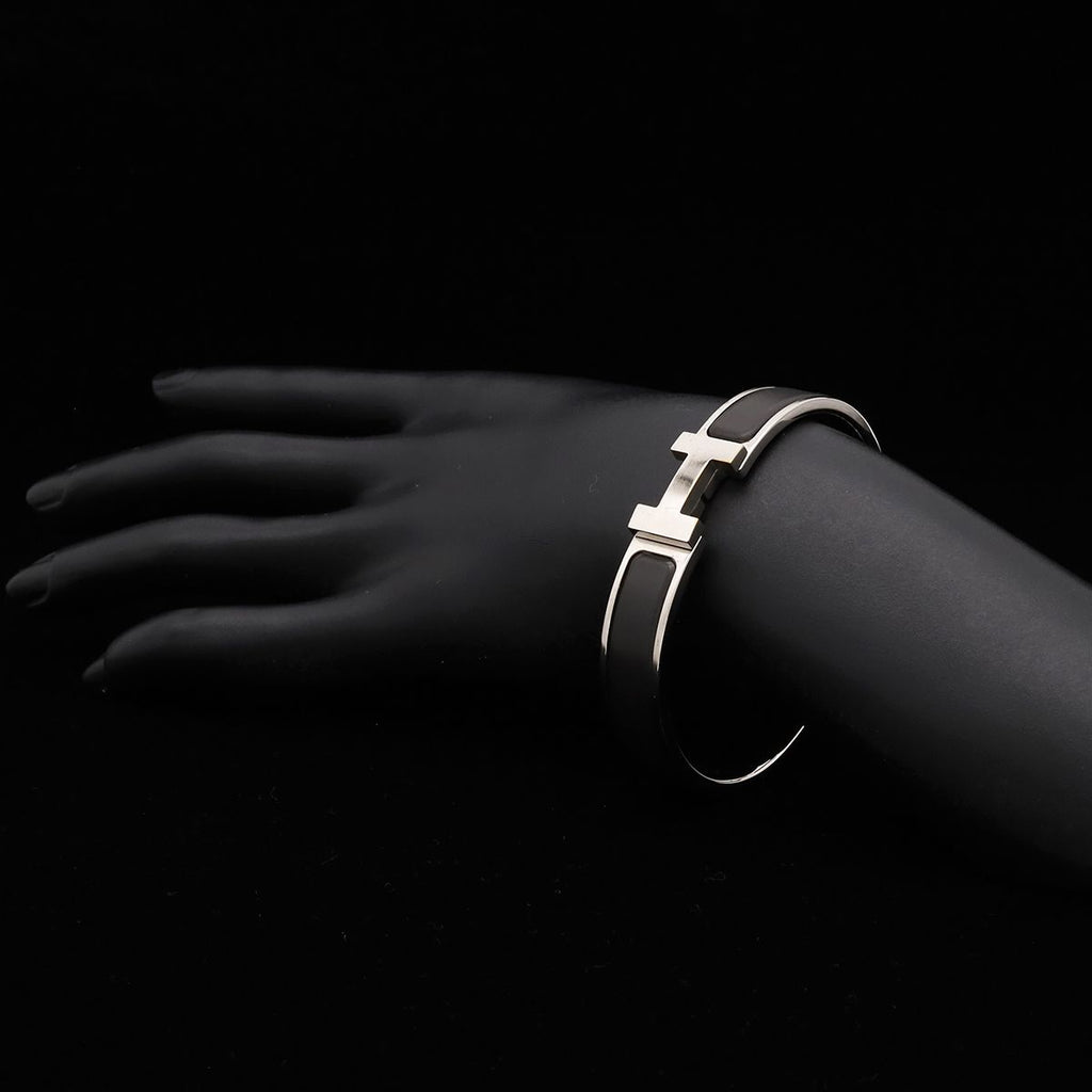 Hermes Click HH Enamel Bracelet Bangle Metal Silver Noir Matte Black — view 5