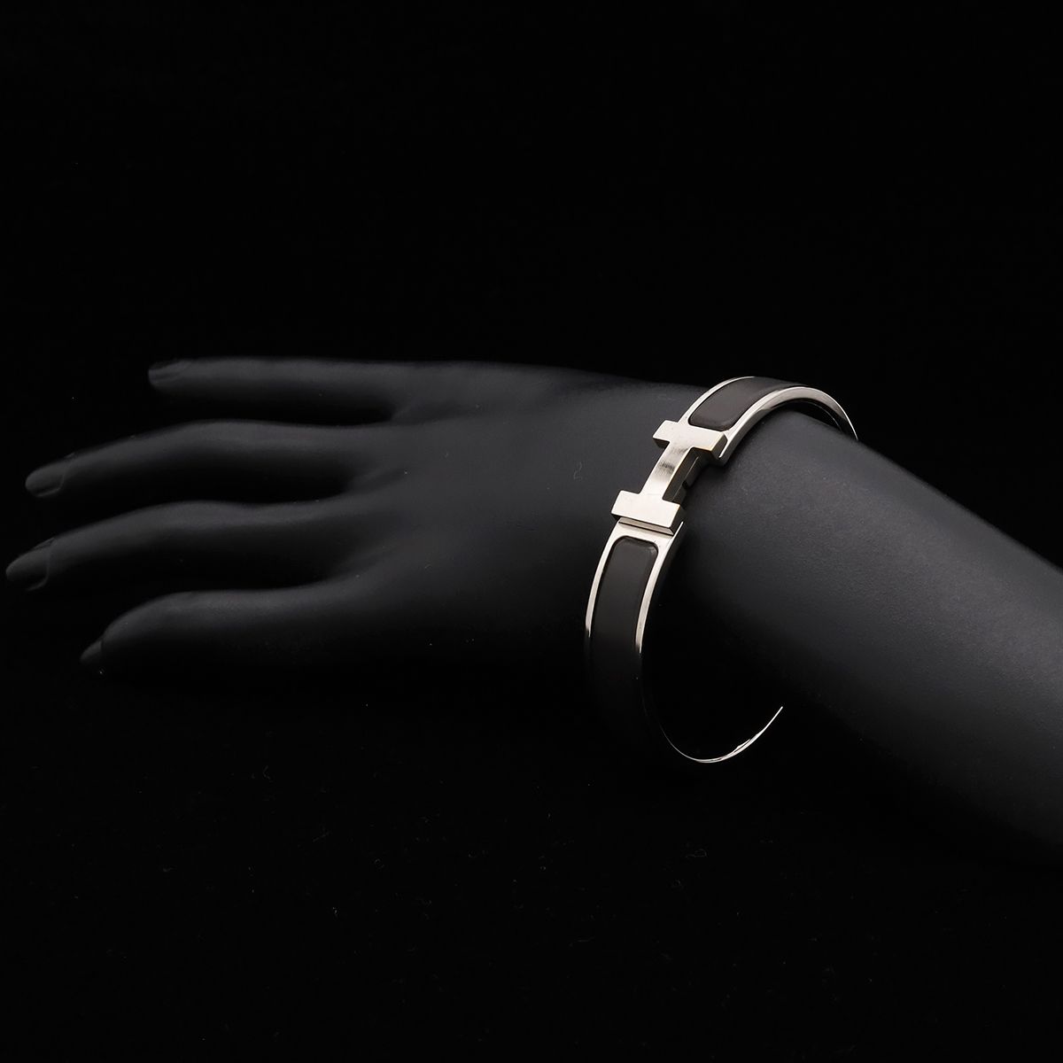Hermes Click HH Enamel Bracelet Bangle Metal Silver Noir Matte Black — view 5
