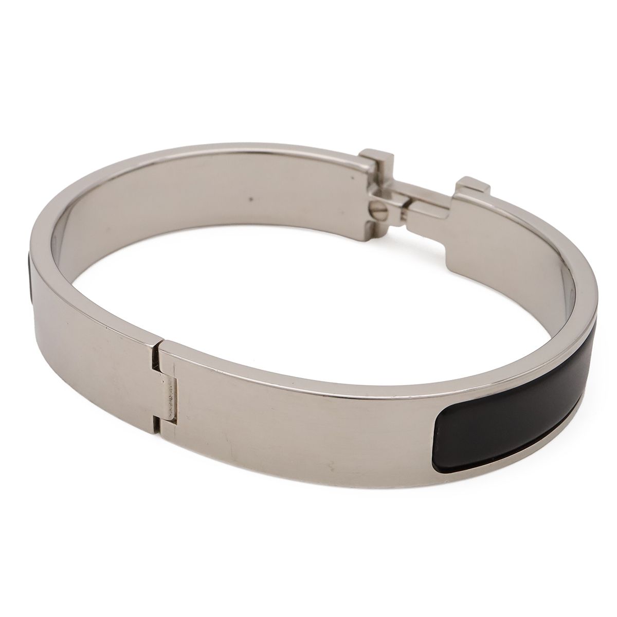 Hermes Click HH Enamel Bracelet Bangle Metal Silver Noir Matte Black — view 2