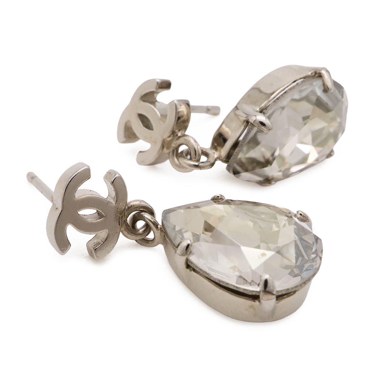 Chanel CC Logo Swing Earrings Metal Crystal Pear — view 4