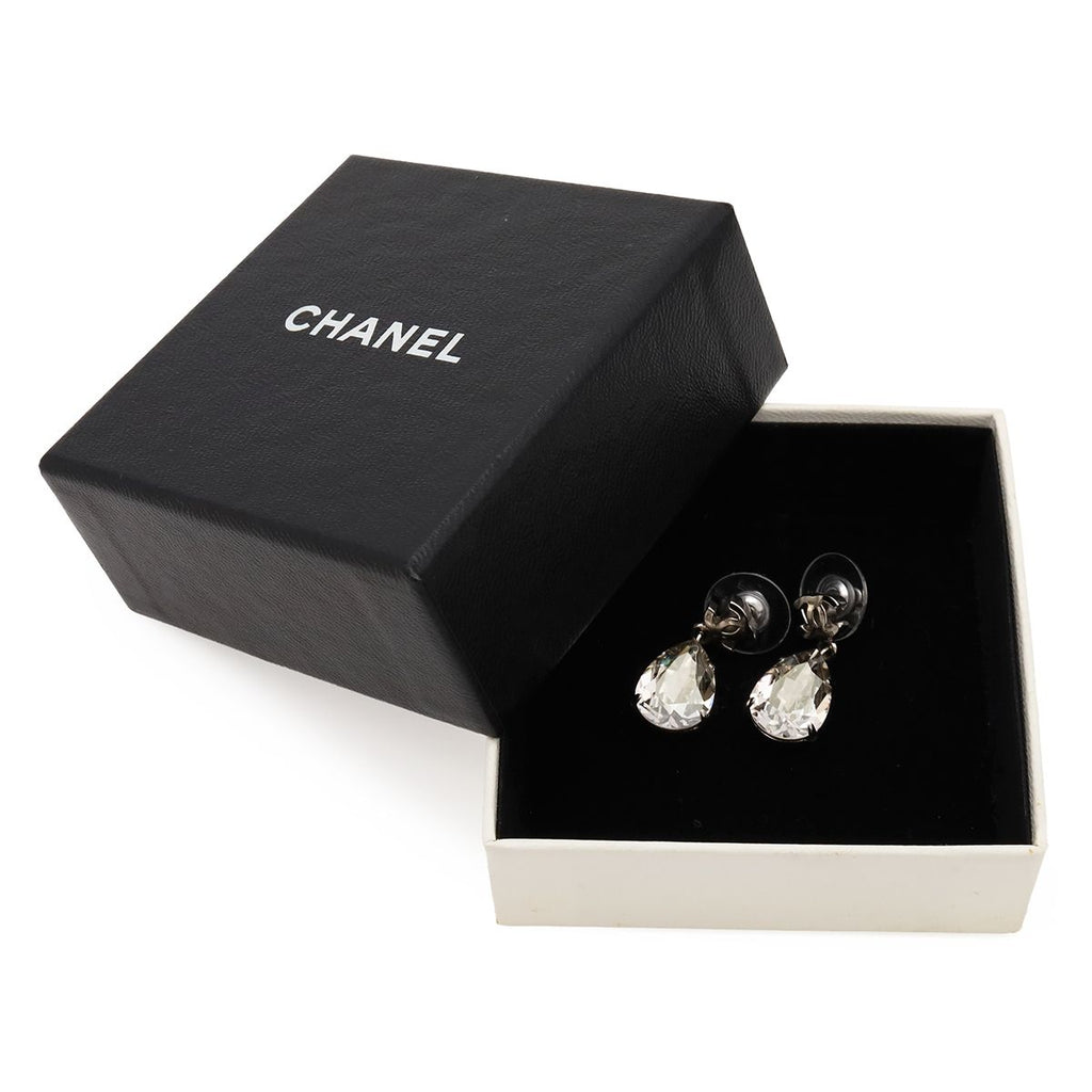 Chanel CC Logo Swing Earrings Metal Crystal Pear — view 7