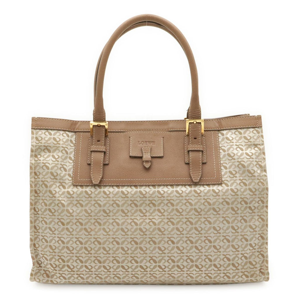 Loewe Anagram All Over Pattern Tote Shoulder Bag Leather Jacquard Canvas Pink