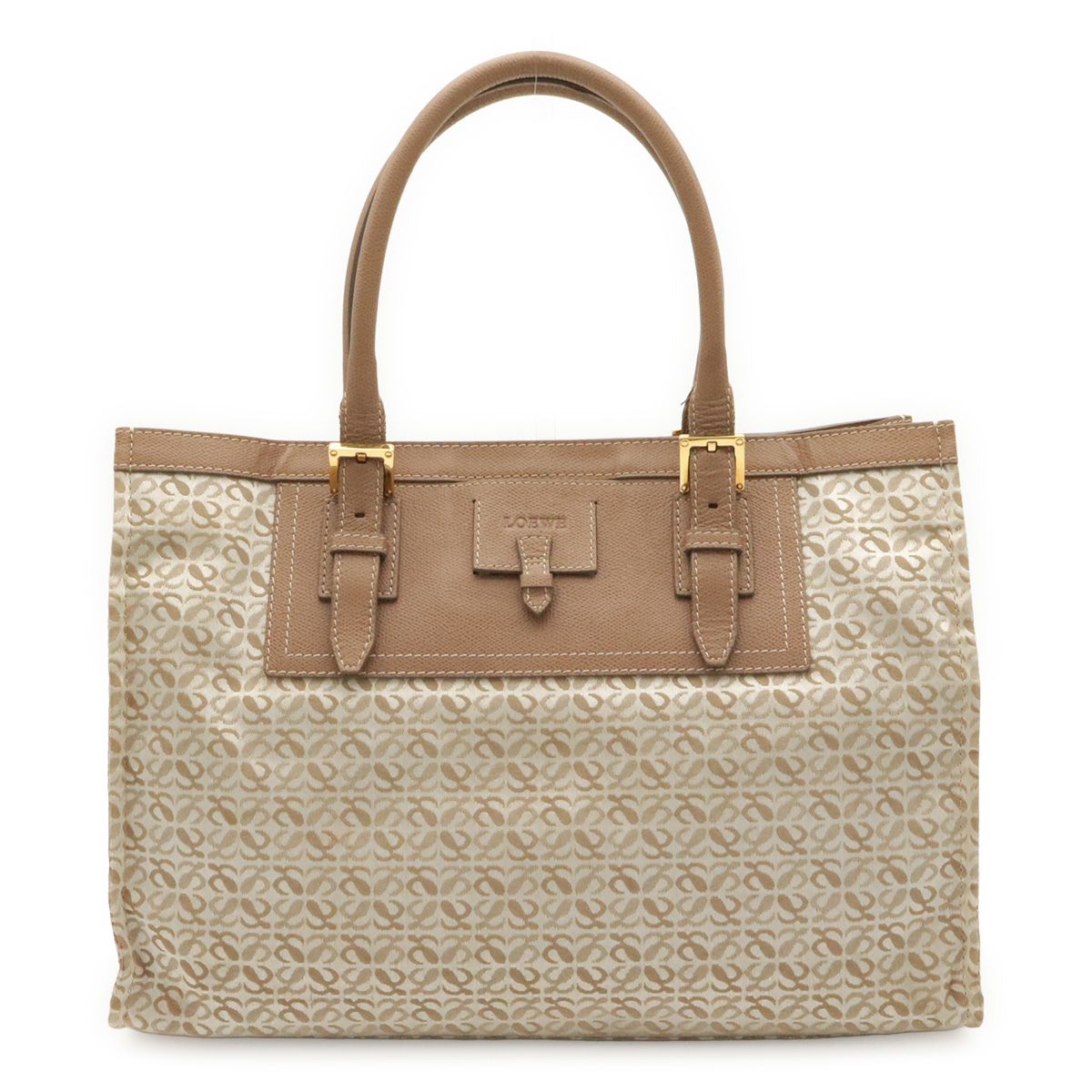 Loewe Anagram All Over Pattern Tote Shoulder Bag Leather Jacquard Canvas Pink