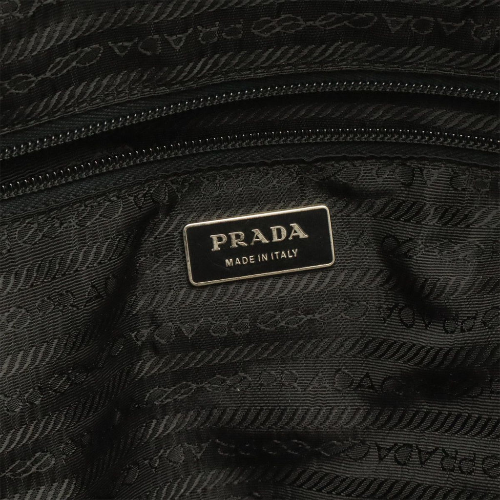 Prada Triangle Logo Boston Bag Purse Nylon Leather Nero Black Silver — view 9