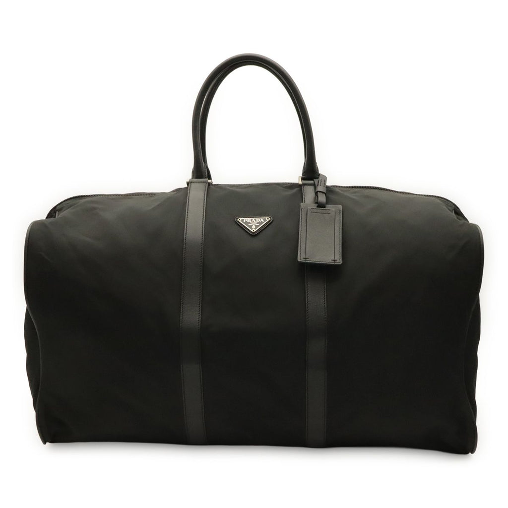 Prada Triangle Logo Boston Bag Purse Nylon Leather Nero Black Silver