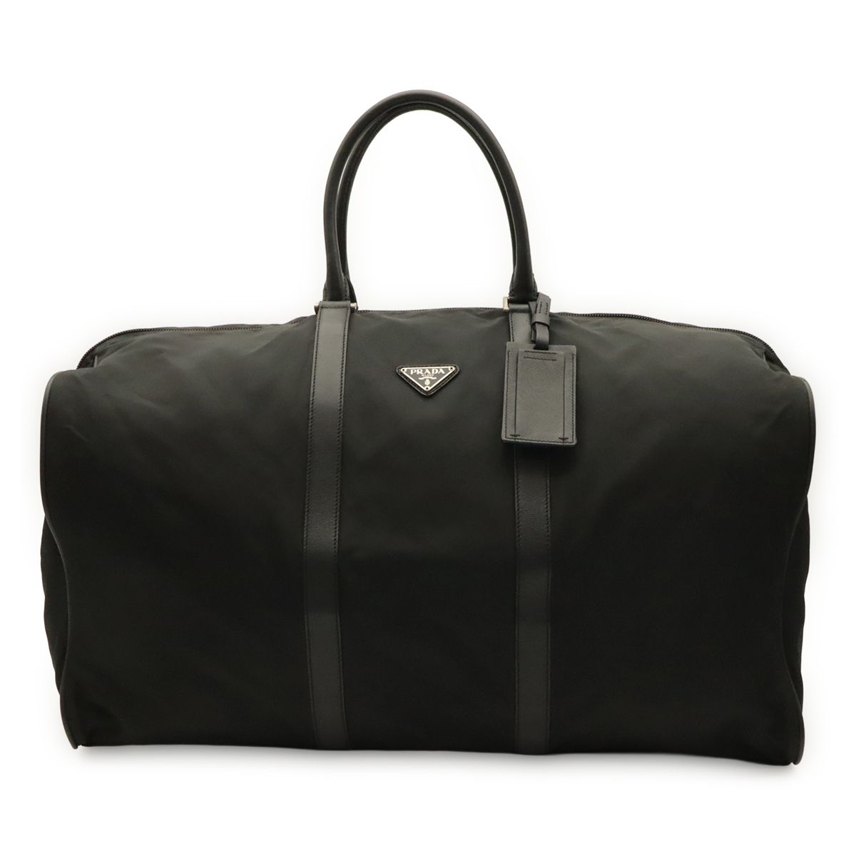 Prada Triangle Logo Boston Bag Purse Nylon Leather Nero Black Silver