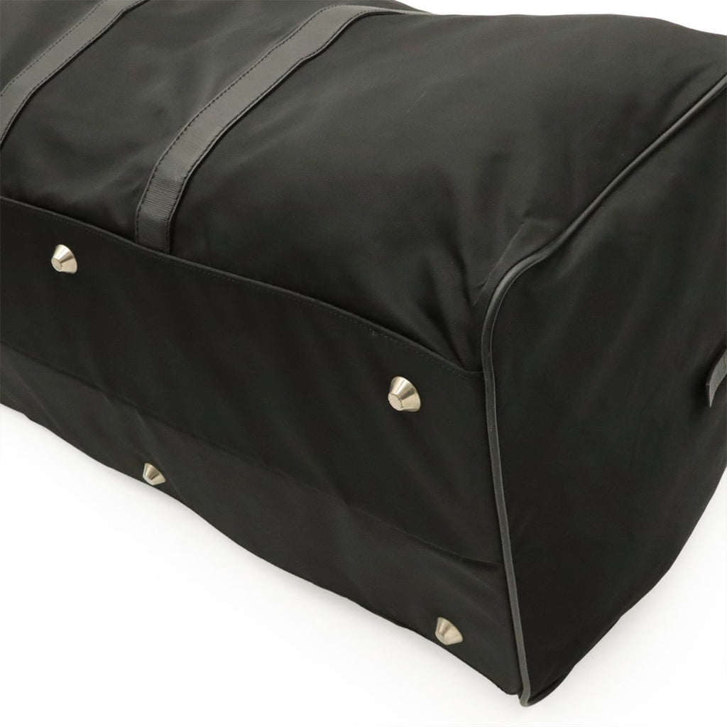 Prada Triangle Logo Boston Bag Purse Nylon Leather Nero Black Silver — view 3