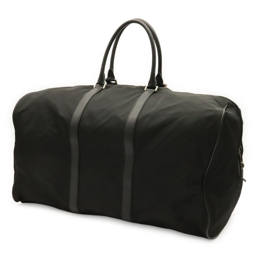 Prada Triangle Logo Boston Bag Purse Nylon Leather Nero Black Silver — view 2