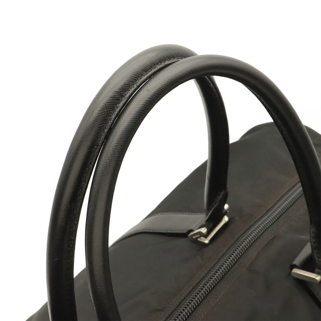 Prada Triangle Logo Boston Bag Purse Nylon Leather Nero Black Silver — view 6