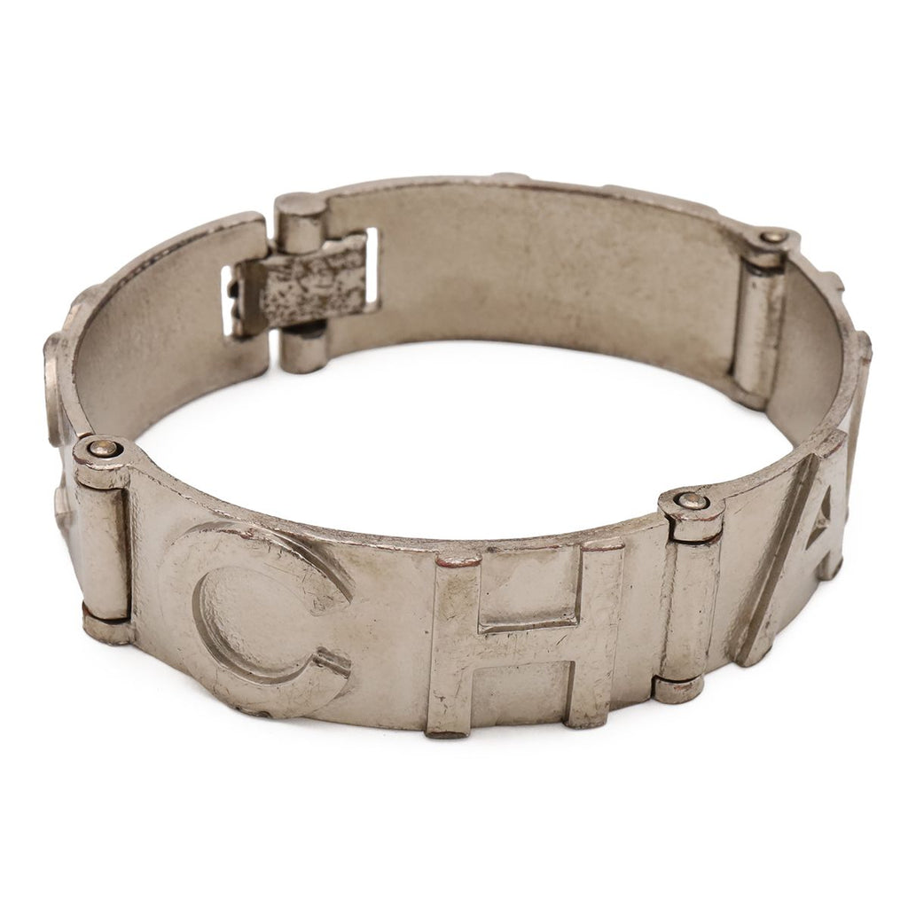 Chanel Logo Bracelet Bangle Metal Silver