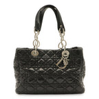 Dior Cannage Tote Enamel Black Silver