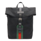 Gucci Band Techno Canvas Web Line Sherry Backpack Leather Black Green