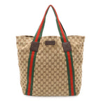 Gucci GG Canvas Sherry Line Tote Shoulder Leather Khaki Beige Green
