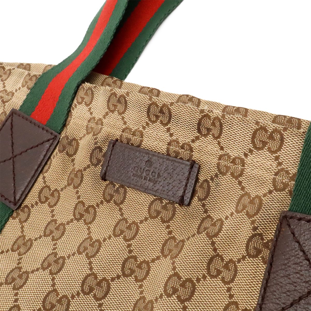 Gucci GG Canvas Sherry Line Tote Shoulder Leather Khaki Beige Green — view 9