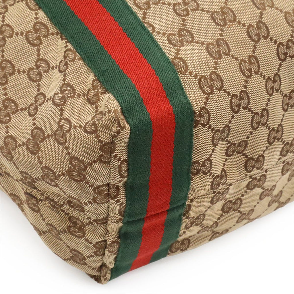 Gucci GG Canvas Sherry Line Tote Shoulder Leather Khaki Beige Green — view 3