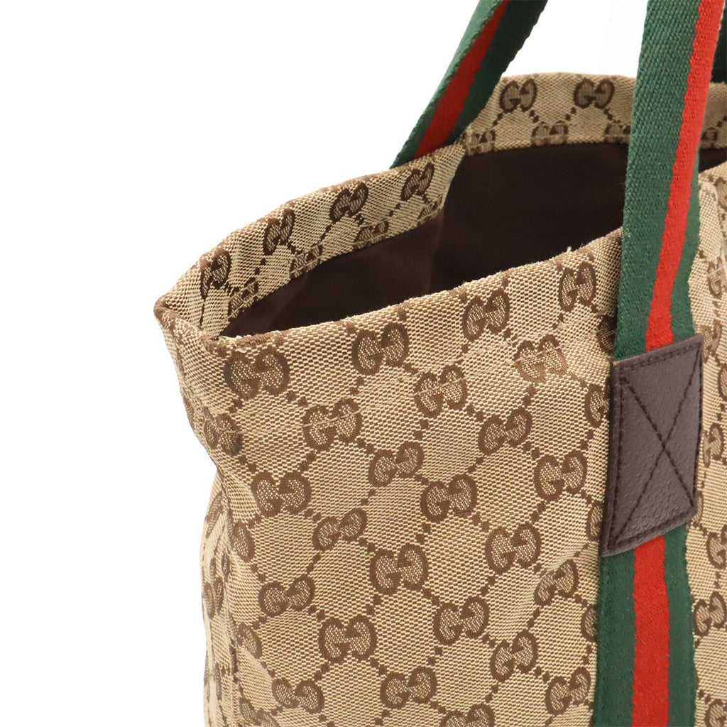 Gucci GG Canvas Sherry Line Tote Shoulder Leather Khaki Beige Green — view 6