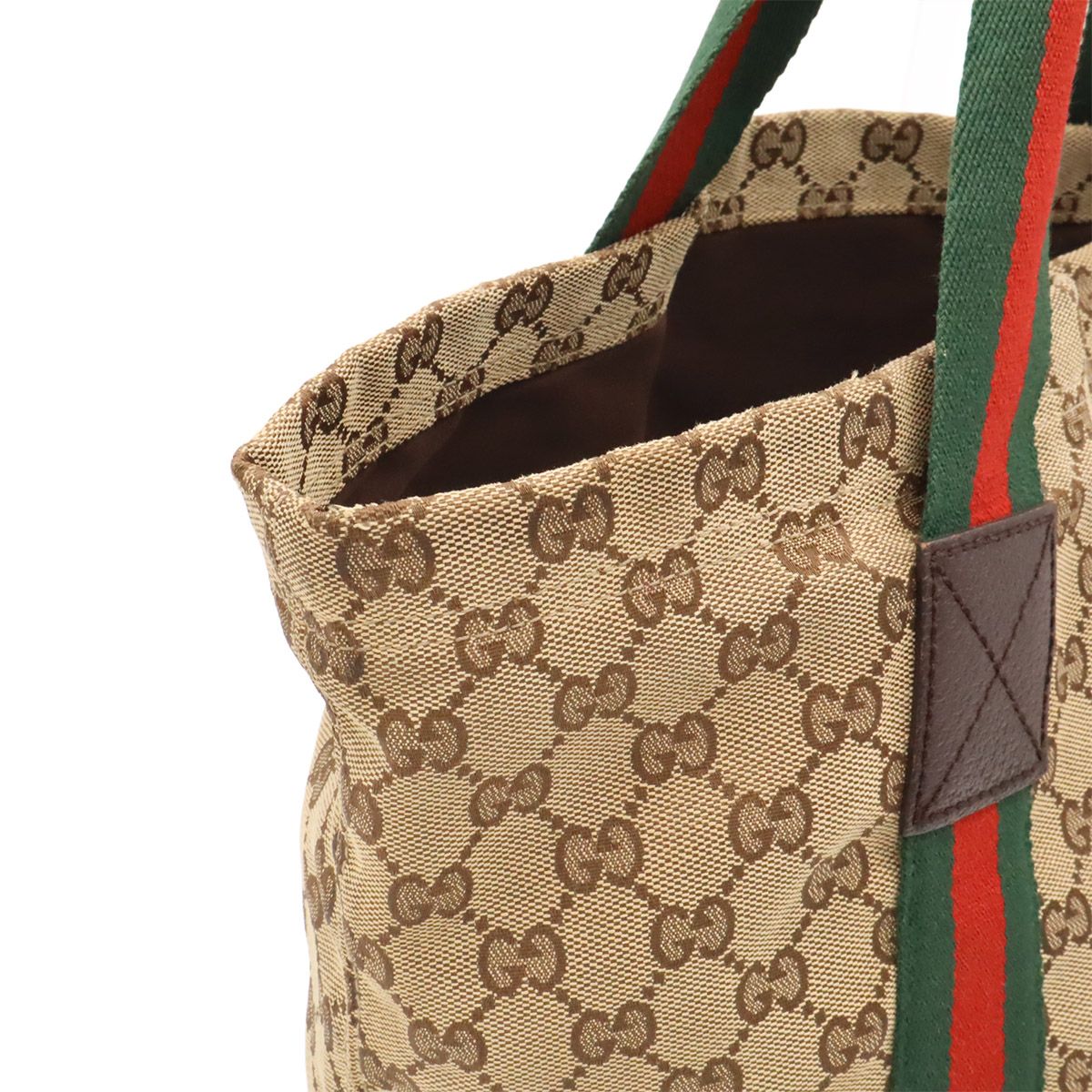 Gucci GG Canvas Sherry Line Tote Shoulder Leather Khaki Beige Green — view 6