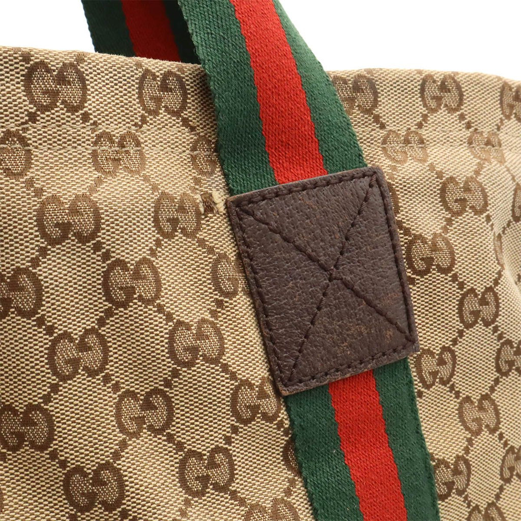 Gucci GG Canvas Sherry Line Tote Shoulder Leather Khaki Beige Green — view 7
