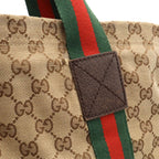 Gucci GG Canvas Sherry Line Tote Shoulder Leather Khaki Beige Green — view 7