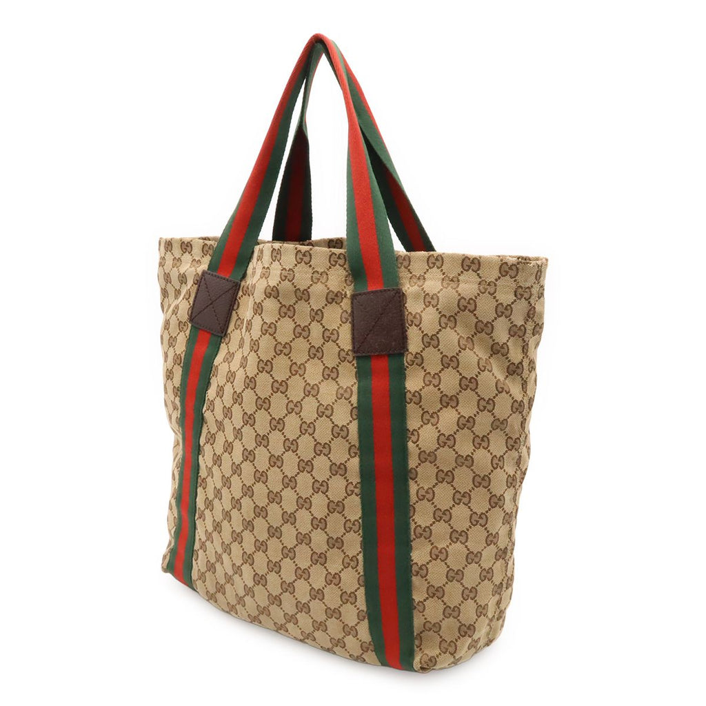 Gucci GG Canvas Sherry Line Tote Shoulder Leather Khaki Beige Green — view 2