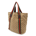 Gucci GG Canvas Sherry Line Tote Shoulder Leather Khaki Beige Green — view 2