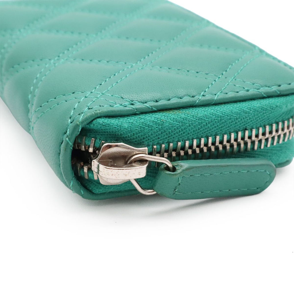 Chanel Quilted CC Logo Zip Coin Purse Zip Around Lambskin Leather Emerald Green — view 4