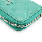 Chanel Quilted CC Logo Zip Coin Purse Zip Around Lambskin Leather Emerald Green — view 3