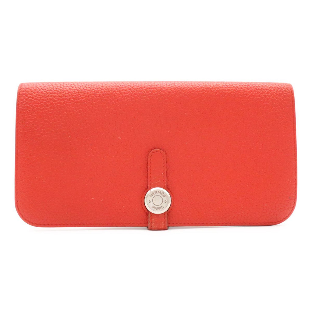 Hermes Dogon Lecto Verso Long 2 Fold Wallet Bifold Togo Leather Vermillion