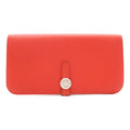 Hermes Dogon Lecto Verso Long 2 Fold Wallet Bifold Togo Leather Vermillion