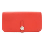 Hermes Dogon Lecto Verso Long 2 Fold Wallet Bifold Togo Leather Vermillion