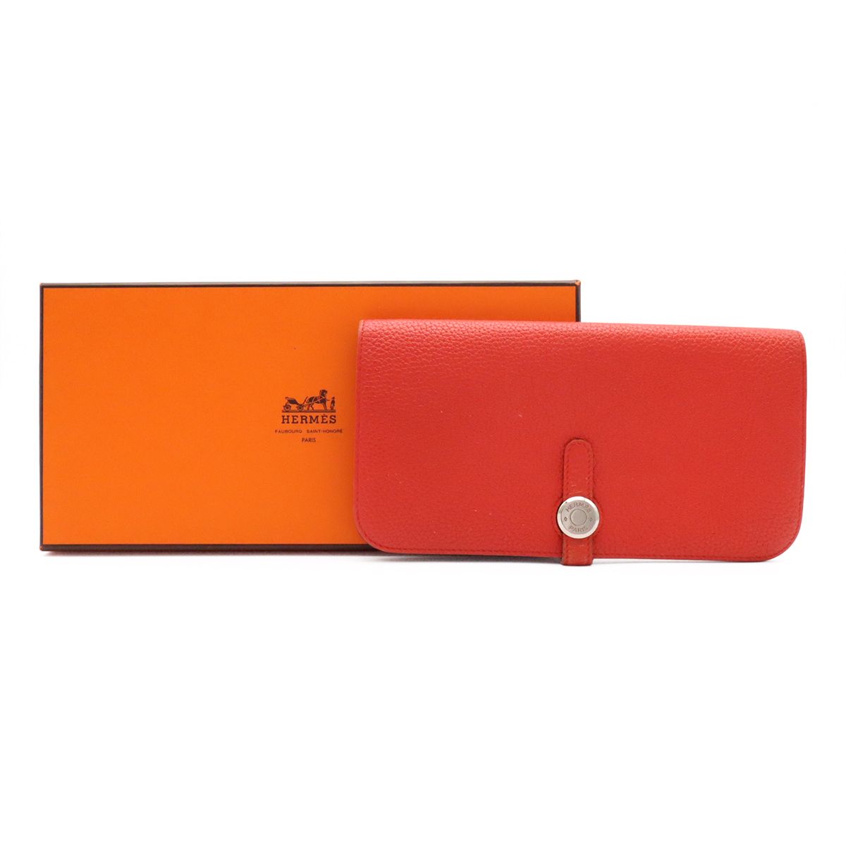 Hermes Dogon Lecto Verso Long 2 Fold Wallet Bifold Togo Leather Vermillion — view 9