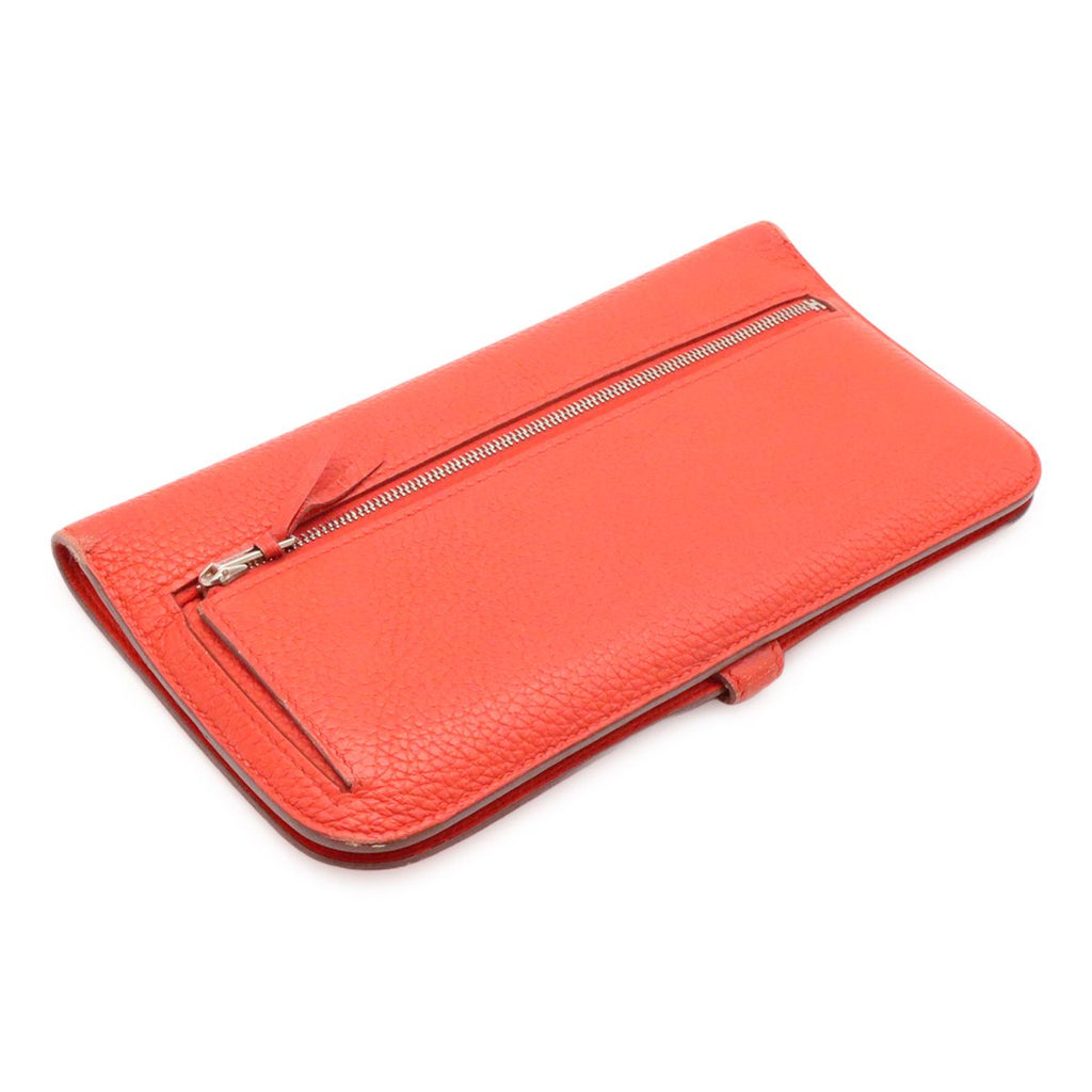 Hermes Dogon Lecto Verso Long 2 Fold Wallet Bifold Togo Leather Vermillion — view 2