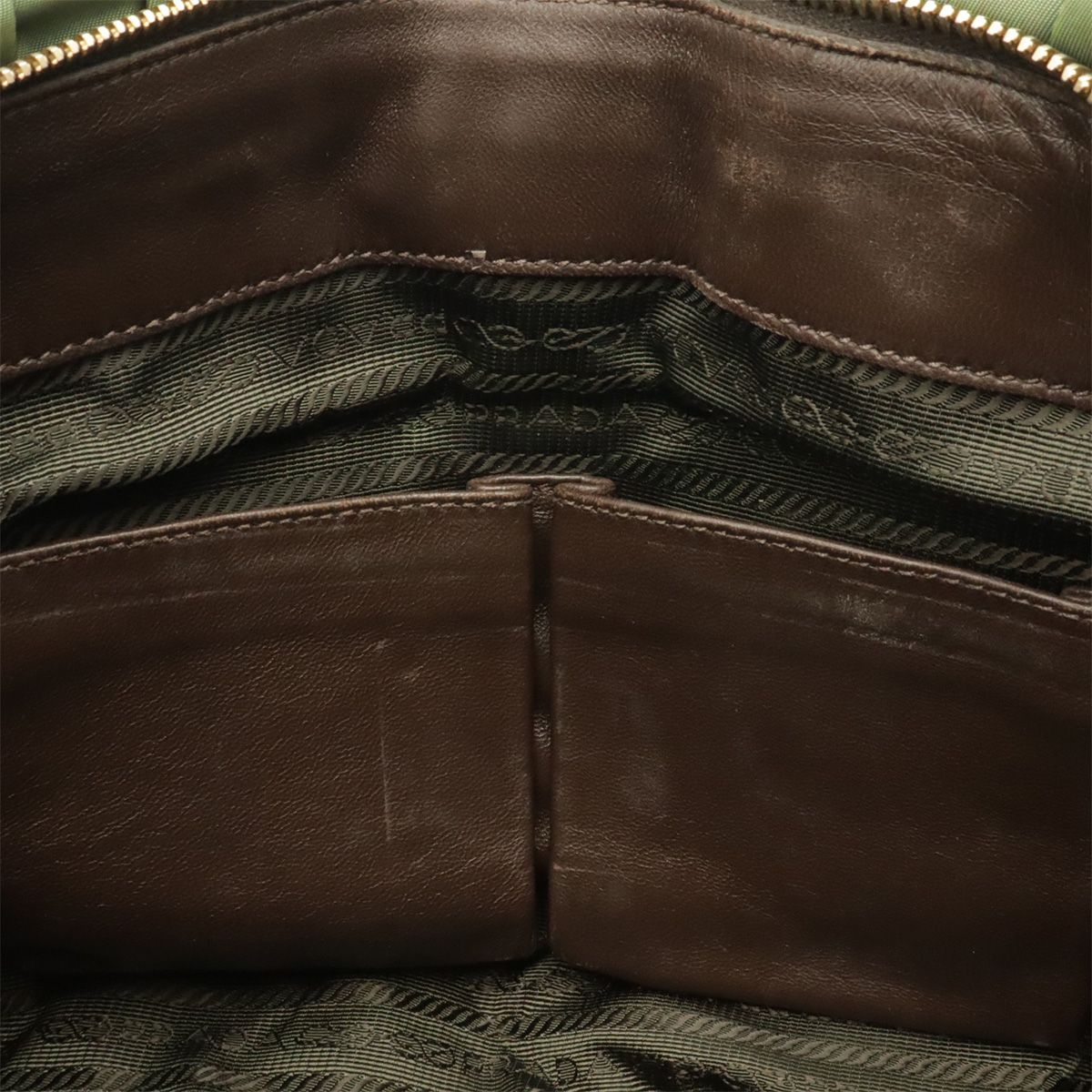 Prada Tessuto Gathered Tote 2-Way Shoulder Bag Nylon Khaki Brown — view 9