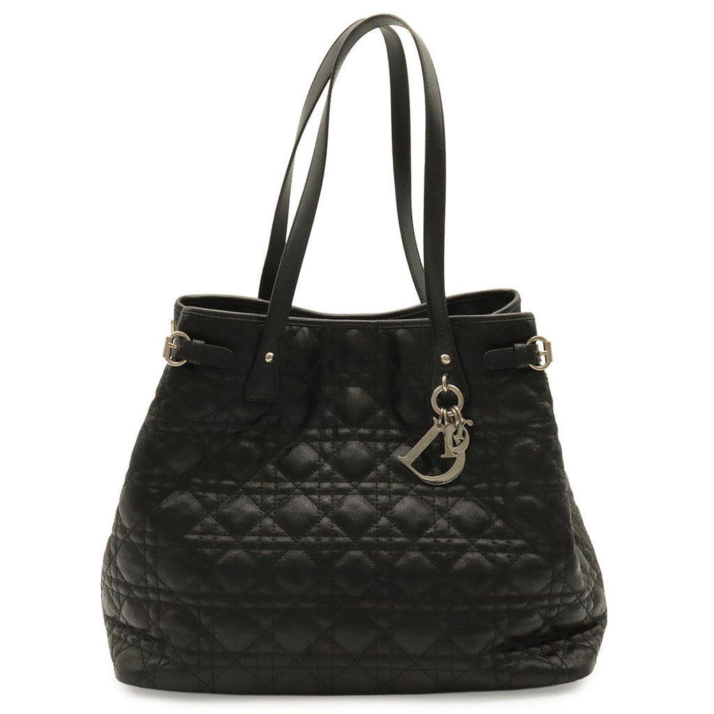 Dior Cannage Panarea Tote Shoulder Bag Black Silver