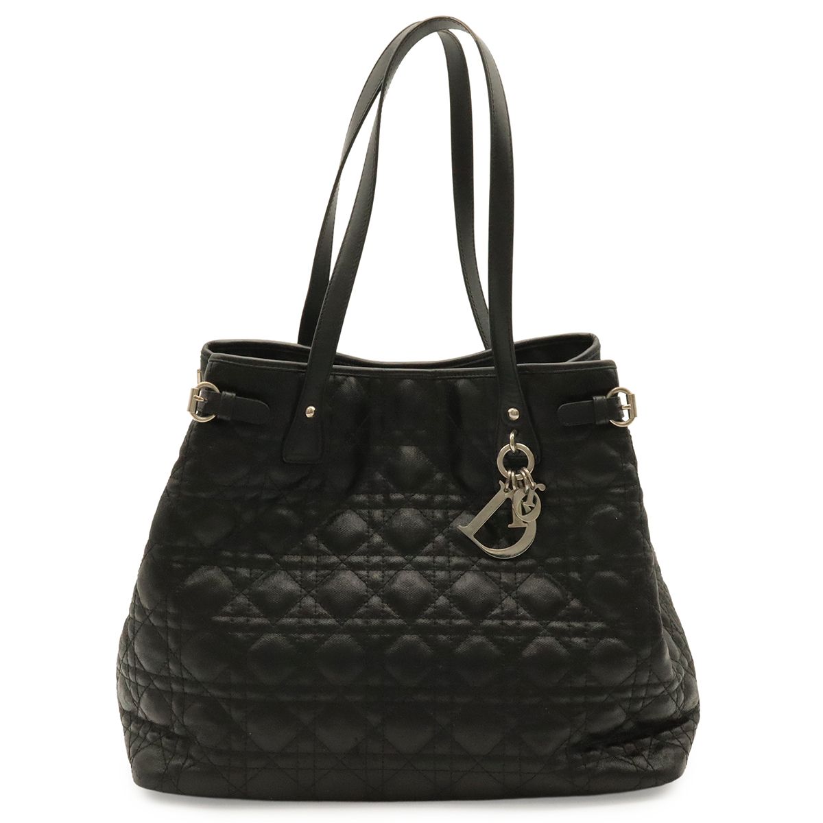 Dior Cannage Panarea Tote Shoulder Bag Black Silver