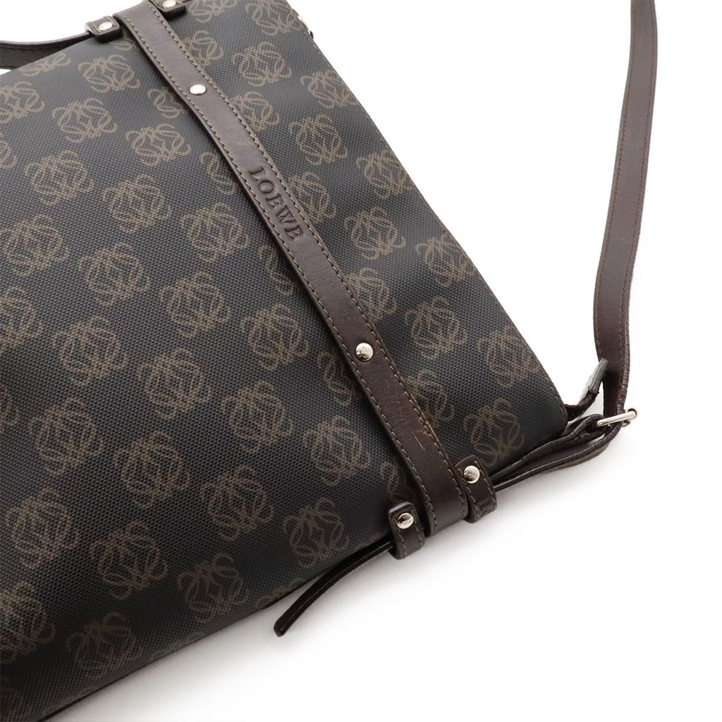 Loewe Repeat Anagram Shoulder Bag Crossbody Leather Black Dark Brown Silver — view 6