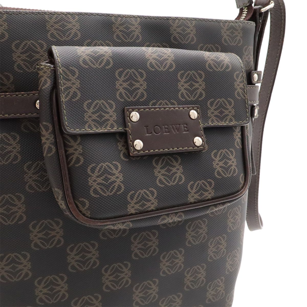 Loewe Repeat Anagram Shoulder Bag Crossbody Leather Black Dark Brown Silver — view 7