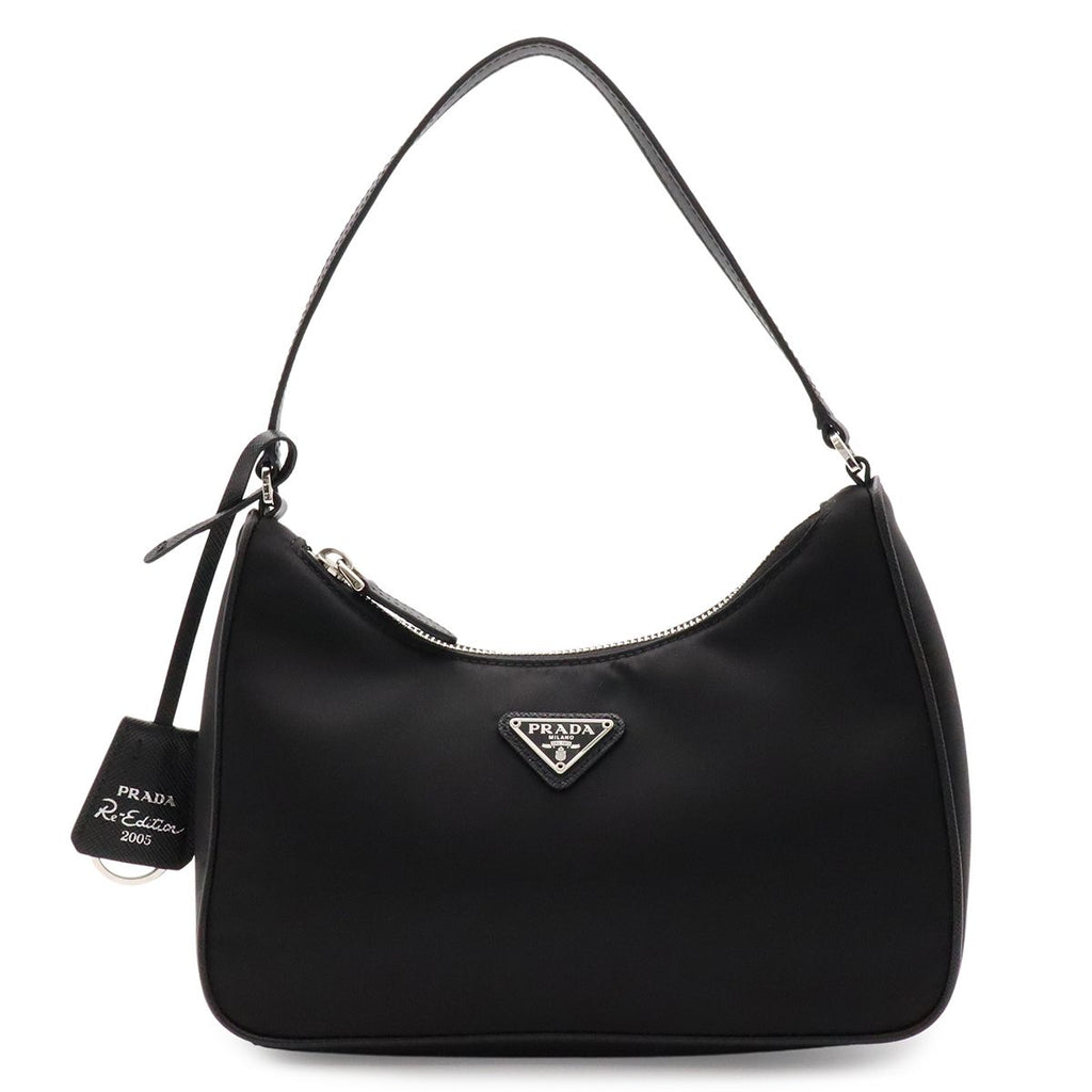 Prada Triangle Logo Re Edition Mini Bag Pouch Nylon Nero Black Silver