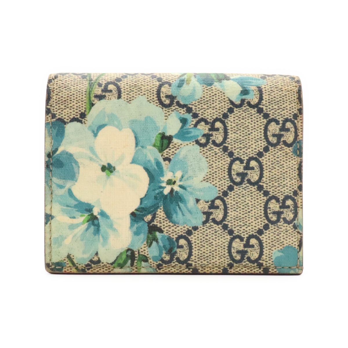 Gucci GG Blue Musu Supreme Flower Floral Pattern Card Case Business Holder