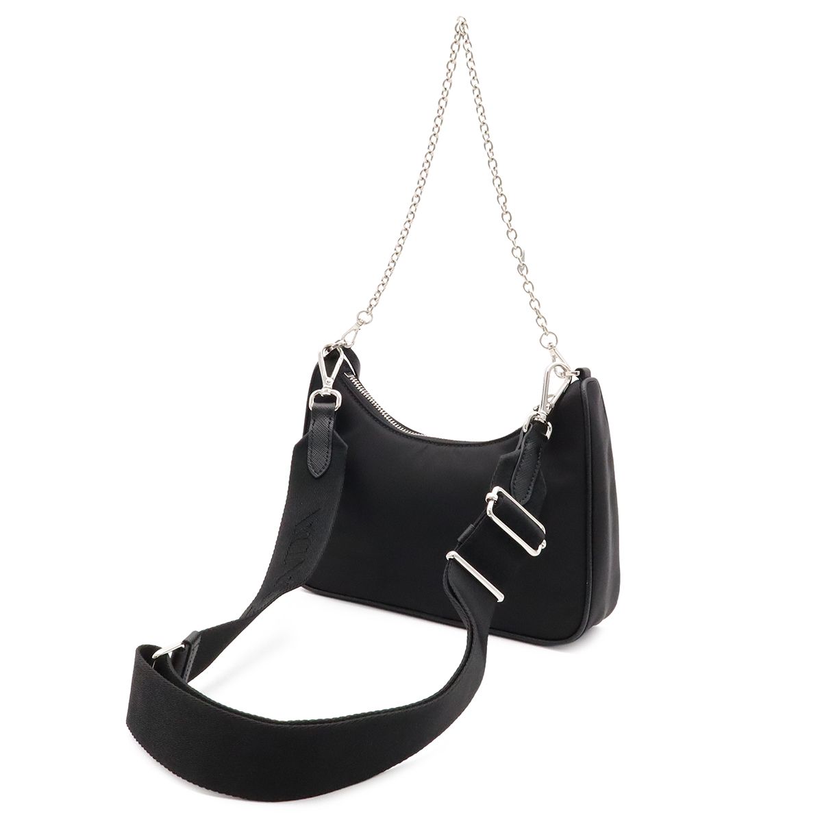 Prada Triangle Logo Re Edition Chain 2-Way Shoulder Bag Nylon Nero Black Pouch — view 2